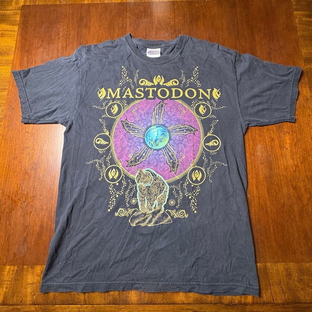 Mastodon Psychedelic Bear Graphic Band Tee Hanes Heavyweight Black 19x26